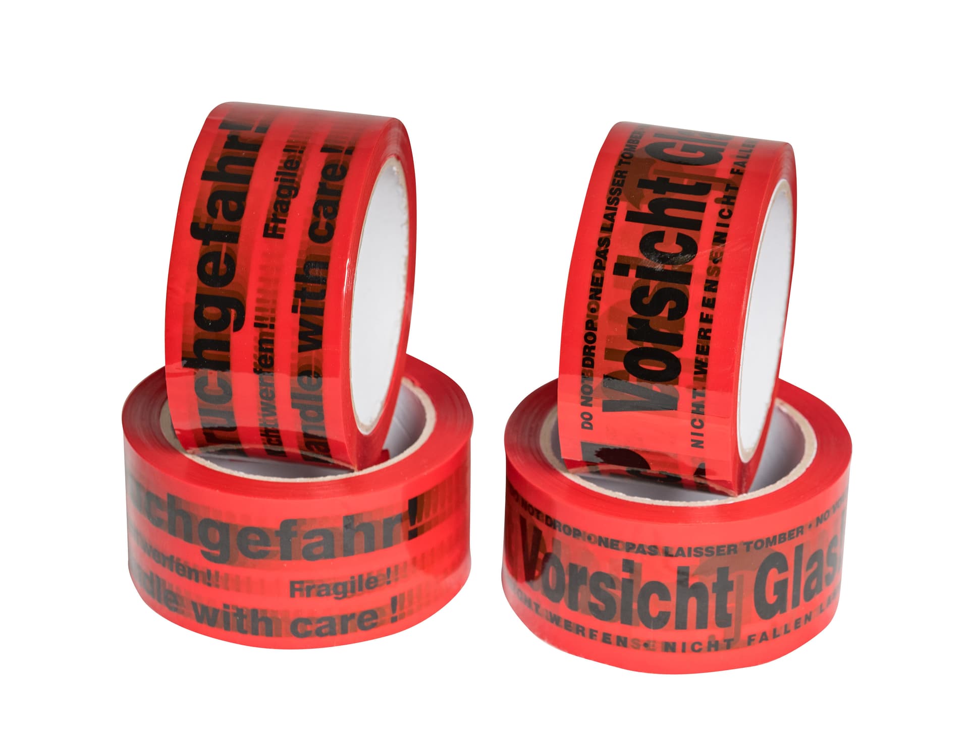 PP Signalklebeband Bruchgefahr - 3-sprachig rot/schwarz · 105 × 105 × 50 mm