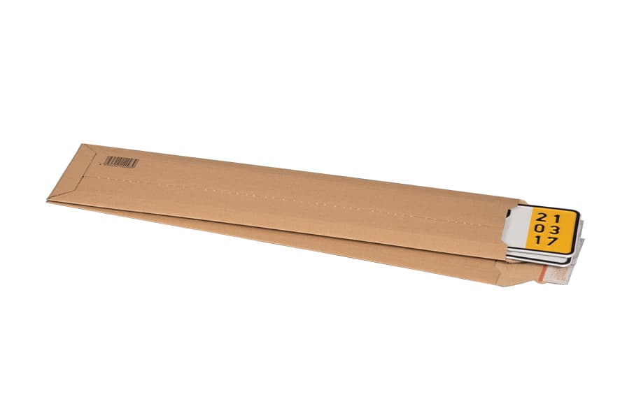 Versandtasche für KFZ-Zeichen 1-wellig braun · 590 × 140 × 50 mm
