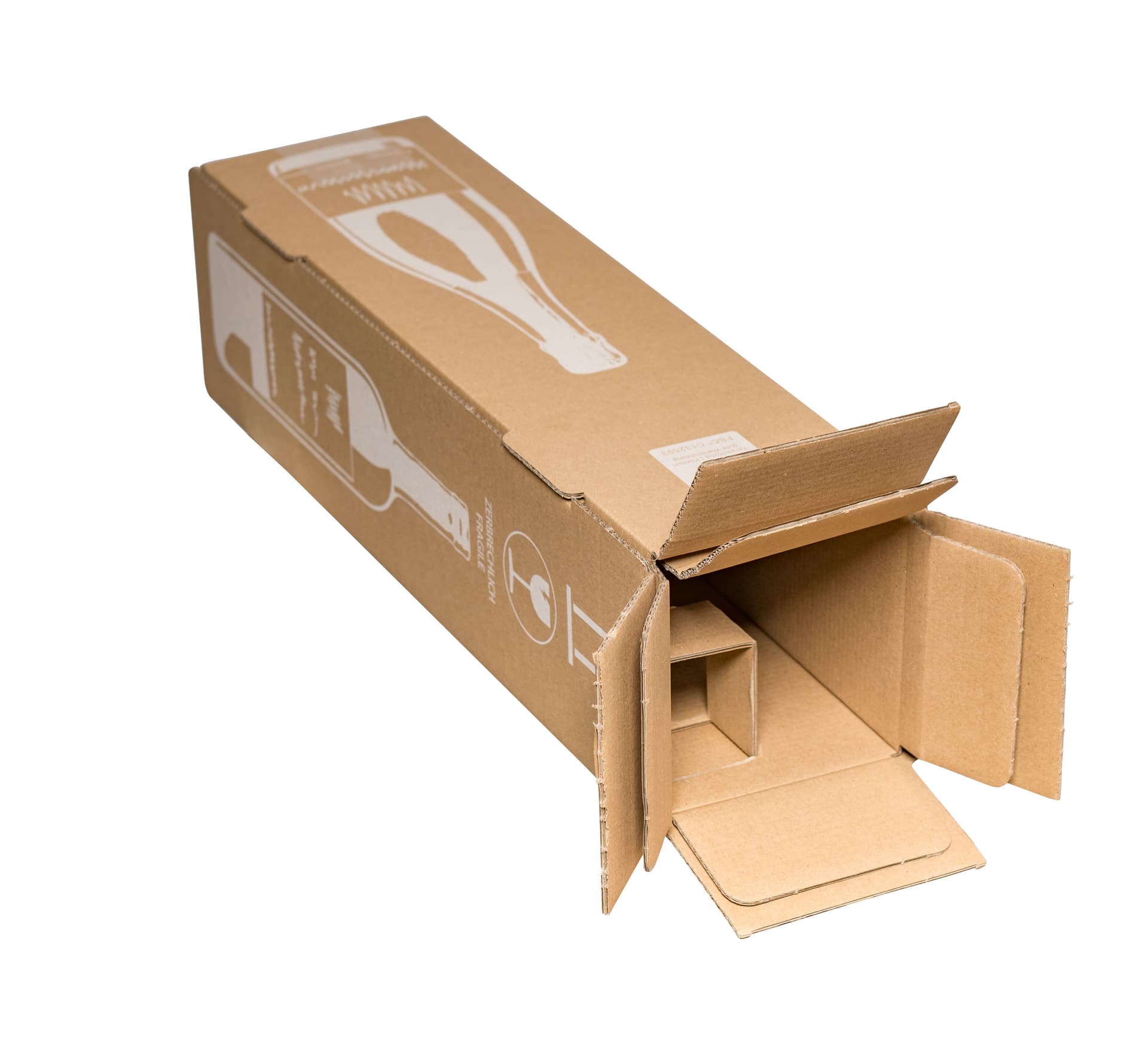 Stanzzuschnitt für Flasche 2-wellig braun · 144 × 144 × 425 mm