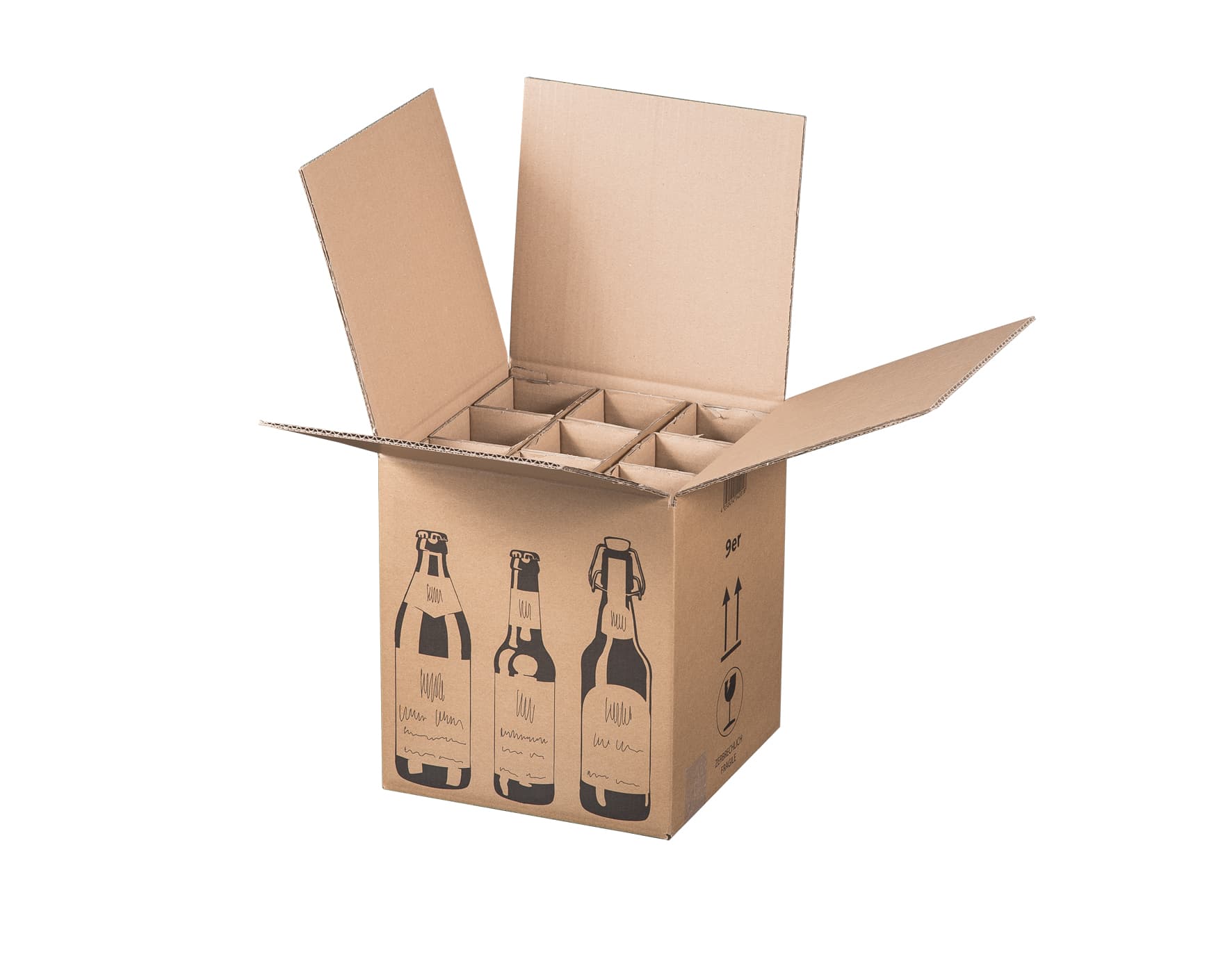 Faltkarton für Bierflaschen 2-wellig braun · 9er · 265 × 255 × 288 mm